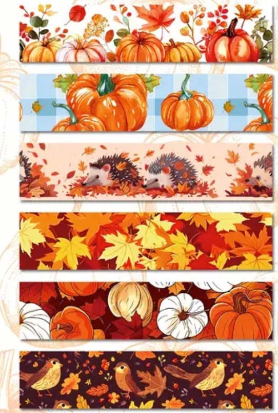 autumn washi tape tapes 3m roll rolls leaf leaves pumpkin pumpkins hedgehogs foliage orange brown yellow pink red dark pretty bargain stationery shop store planner supplies addicts cute kawaii uk