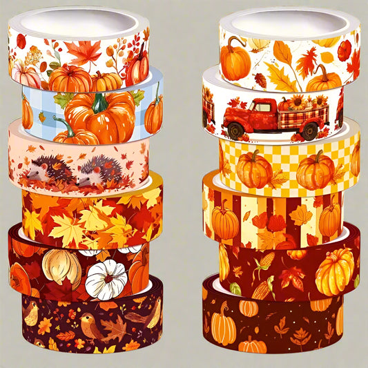 autumn washi tape tapes 3m roll rolls leaf leaves pumpkin pumpkins hedgehogs foliage orange brown yellow pink red dark pretty bargain stationery shop store planner supplies addicts cute kawaii uk