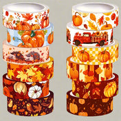 autumn washi tape tapes 3m roll rolls leaf leaves pumpkin pumpkins hedgehogs foliage orange brown yellow pink red dark pretty bargain stationery shop store planner supplies addicts cute kawaii uk