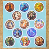 cat and dog cats dogs puppy kitty kittens puppies 32mm round circular stickers sheet sheets stained glass window windows colourful bright uk cute kawaii stationery packaging supplies shops store