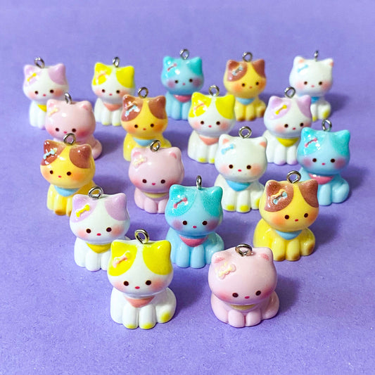 PASTEL CAT CHUNKY RESIN CHARM 23-26mm Silver Tone Hook Pink, Yellow, White, Lilac, Blue
