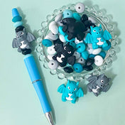 dragon dragons chunky jumbo silicone bead beads 31mm uk cute kawaii craft supplies shop store gift gifts spooky creature topper build a pen beaded pens blue turquoise grey black base blank spacer spacers white 12mm 