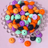 spacer bead beads abacus silicone spacers disc flattened bean beads 12mm by 7mm uk cute kawaii halloween craft supplies crafts shop store mix mixed set bag orange purple black mint green turquoise purple lilac beaded pen pens make your own gift gifts beading jewellery