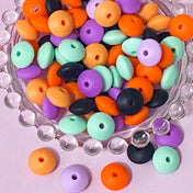 spacer bead beads abacus silicone spacers disc flattened bean beads 12mm by 7mm uk cute kawaii halloween craft supplies crafts shop store mix mixed set bag orange purple black mint green turquoise purple lilac beaded pen pens make your own gift gifts beading jewellery