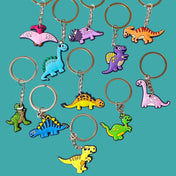 dino dinosaur silicone keyring key ring keyrings keychain silver metal cute kawaii fun funky kids stocking filler fillers gift gifts uk shop store colourful 