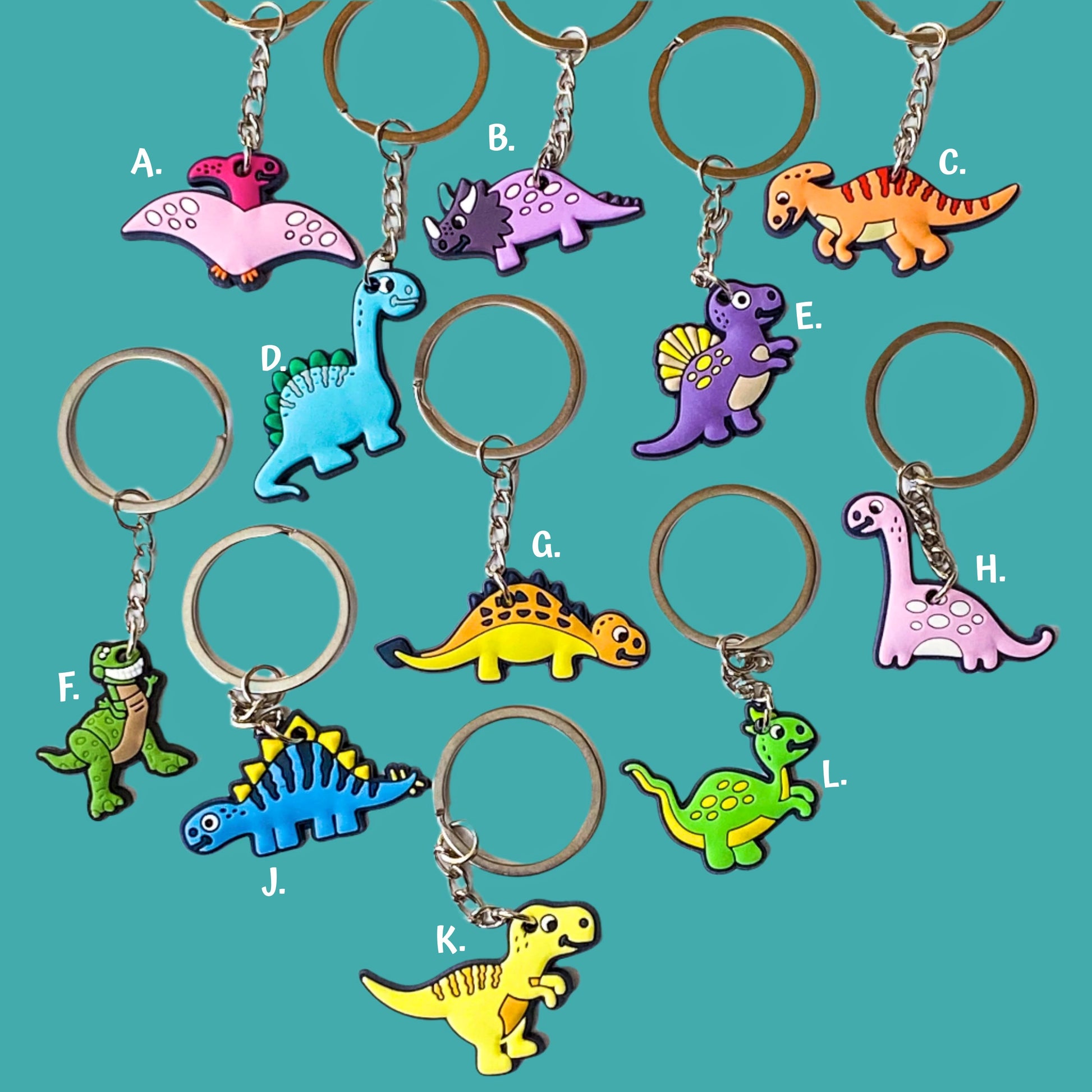 dino dinosaur silicone keyring key ring keyrings keychain silver metal cute kawaii fun funky kids stocking filler fillers gift gifts uk shop store colourful 
