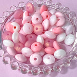 pink silicone bead beads bean abacus spacer spacers 12mm disc uk cute kawaii craft supplies shop store pretty white pearl pearly metallic lustre marble marbled patterned blend set bundle mix 10 