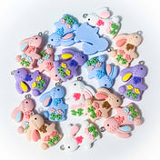 bunny bunnies rabbit rabbits charm charms pendant pendants floral pretty pink blue peach white lilac uk cute kawaii craft supplies shop store large big resin easter spring jewellery making supplies