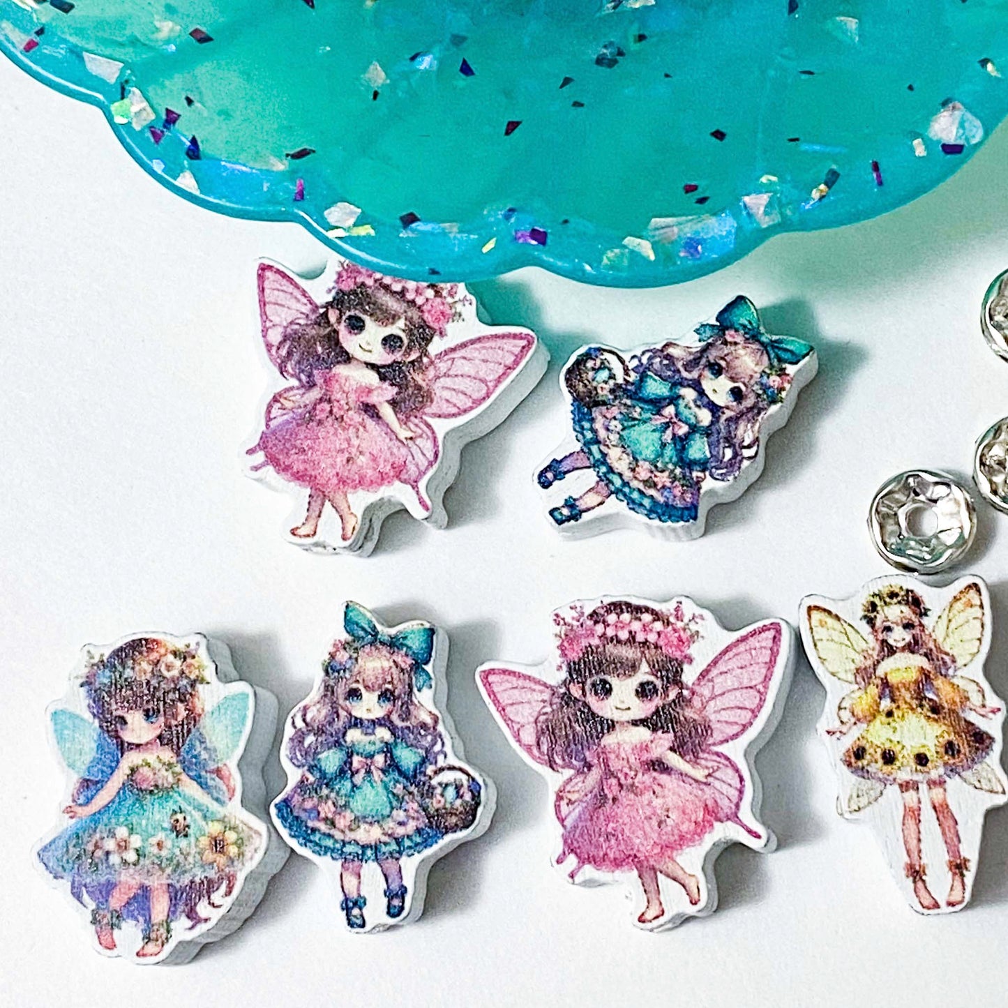 spring flower floral fairy fairies build your own bead beaded pen pens pretty do it yourself gift stationery uk cute kawaii turquoise teal yellow lemon pink mint pearlescent black ballpoint kit set silicone wood wooden topper