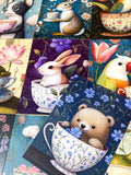 uk individual postcard postcards art animal animals beautiful cute kawaii china teacup cup cups hare rabbit frog bear dog puppy parrot cockatoo mouse 300gsm quality stickers stationery supplies shop store pretty colourful ornate opulent