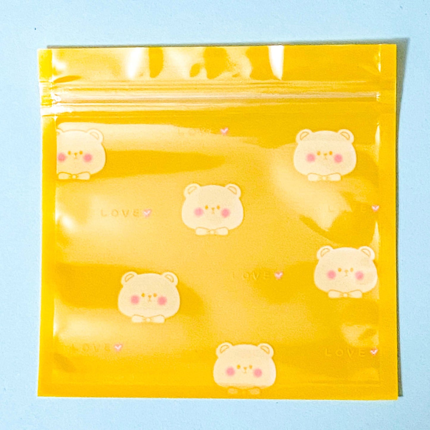 yellow orange re-sealable ziplock plastic spring bag with bears