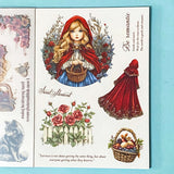 red riding vintage inspired sticker book with clear plastic and translucent washi style stickers