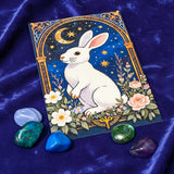 woodland rabbit ornate dark art card or postcard on a blue background