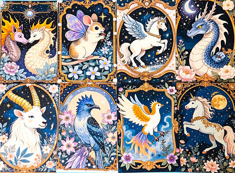 MIDNIGHT STORYBOOK Illustrated ART CARD COLLECTION- Mythical or Woodland (8 Cards)