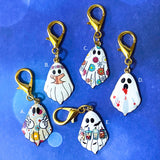 gold tone metal enamel ghost planner charm charms stitch holder marker cute kawaii halloween gift gifts keyring key clip clips bag charms uk ghosts spooky present fun