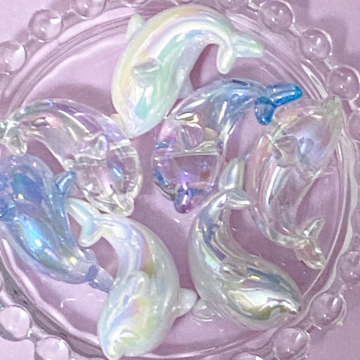 JUMBO ACRYLIC IRIDESCENT PEARLY BEADS Flower Butterfly Heart Dolphin