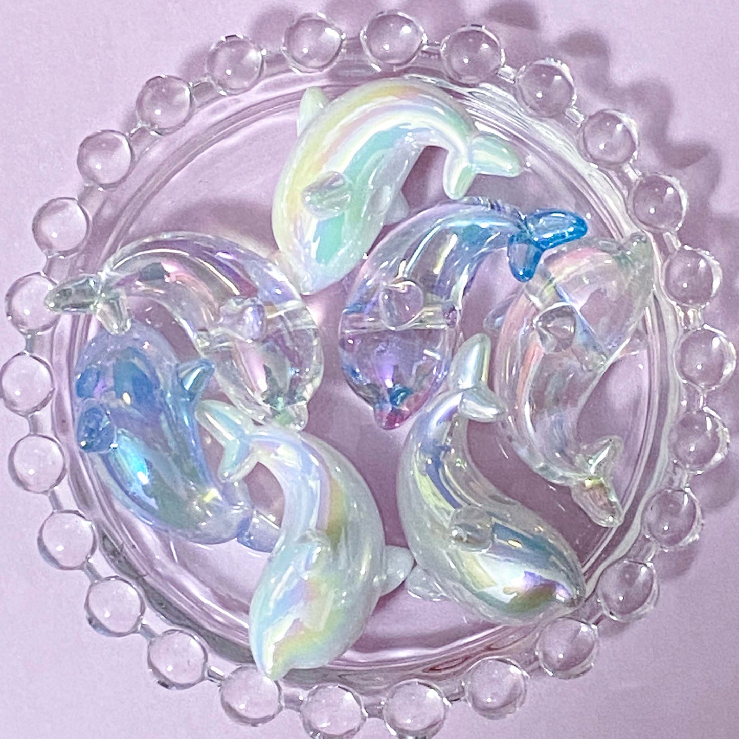 JUMBO ACRYLIC IRIDESCENT PEARLY BEADS Flower Butterfly Heart Dolphin