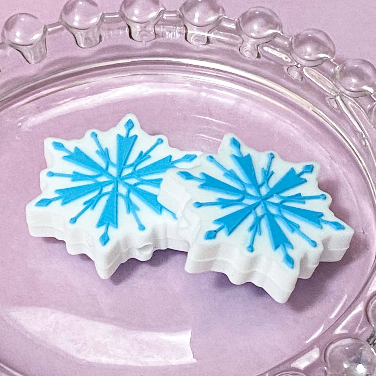 CHRISTMAS SILICONE BEADS- POLAR BEAR & SNOWFLAKE Pink & Blue