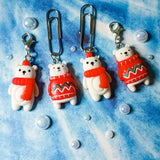 handmade hand made cute kawaii white polar bear resin charm planner clip clips charms keyring key ring uk gift gifts planning accessories red jumper festive christmas snowy winter silver tone metal paper