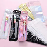 display bag bags cello long pen storage packaging supplies uk cute kawaii shop store pink lilac blue mint green stationery craft supplies big self seal resealable holo holographic pattern patterned heart heart black silver gold rose textured white pearlescent