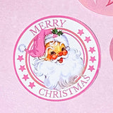 Very Large Round PINK CHRISTMAS STICKER SEALS 45mm BOWS OR SANTA