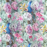 tissue paper Pattern of peacocks and flowers on a green background