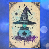 spooky witchcraft witch witches magic magical bold colours vintage sepia postcard postcards post card cards uk cute kawaii halloween stationery individual planner supplies addict purple magenta pink teal blue green black brown bright art artwork cat black cats broomstick haunted house occult spider's web webs cobweb potion potions hat hats book crow raven crows bird birds vintage style illustration