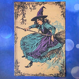 spooky witchcraft witch witches magic magical bold colours vintage sepia postcard postcards post card cards uk cute kawaii halloween stationery individual planner supplies addict purple magenta pink teal blue green black brown bright art artwork cat black cats broomstick haunted house occult spider's web webs cobweb potion potions hat hats book crow raven crows bird birds