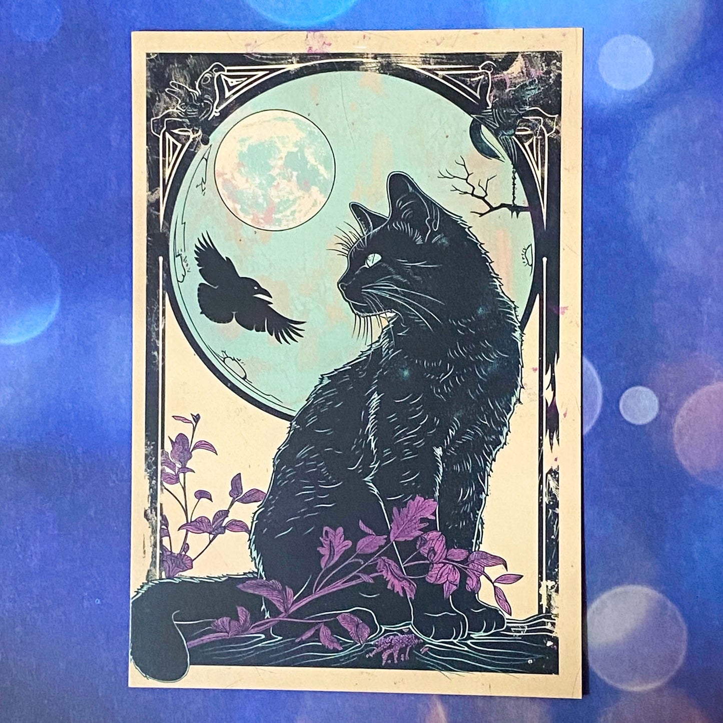 spooky witchcraft witch witches magic magical bold colours vintage sepia postcard postcards post card cards uk cute kawaii halloween stationery individual planner supplies addict purple magenta pink teal blue green black brown bright art artwork cat black cats broomstick haunted house occult spider's web webs cobweb potion potions hat hats book crow raven crows bird birds vintage style illustration