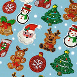 glitter glittery christmas sew on glue on fabric embroidered patch patches applique appliques small bell stocking reindeer bauble snowman snowmen santa claus tree uk cute kawaii craft supplies shop