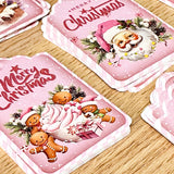 pastel pink christmas festive tags double sided thick card tag set vintage retro cute kawaii stationery packaging supplies uk gingerbread house car santa snowman