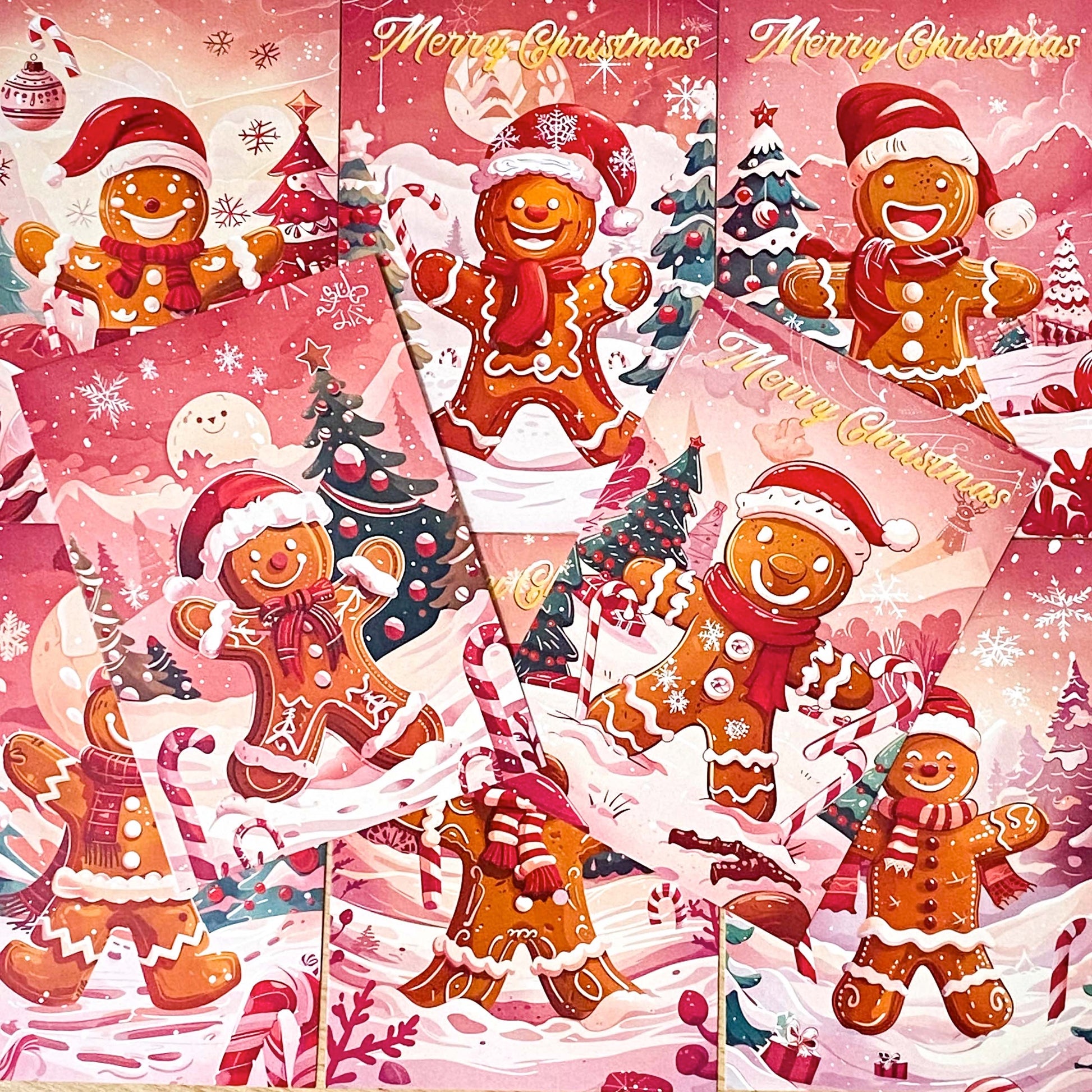 vintage retro nostalgia deer baby deers santa claus father christmas festive gingerbread man men ginger bread postcard postcards cards post uk cute kawaii stationery supplies shop store red pink
