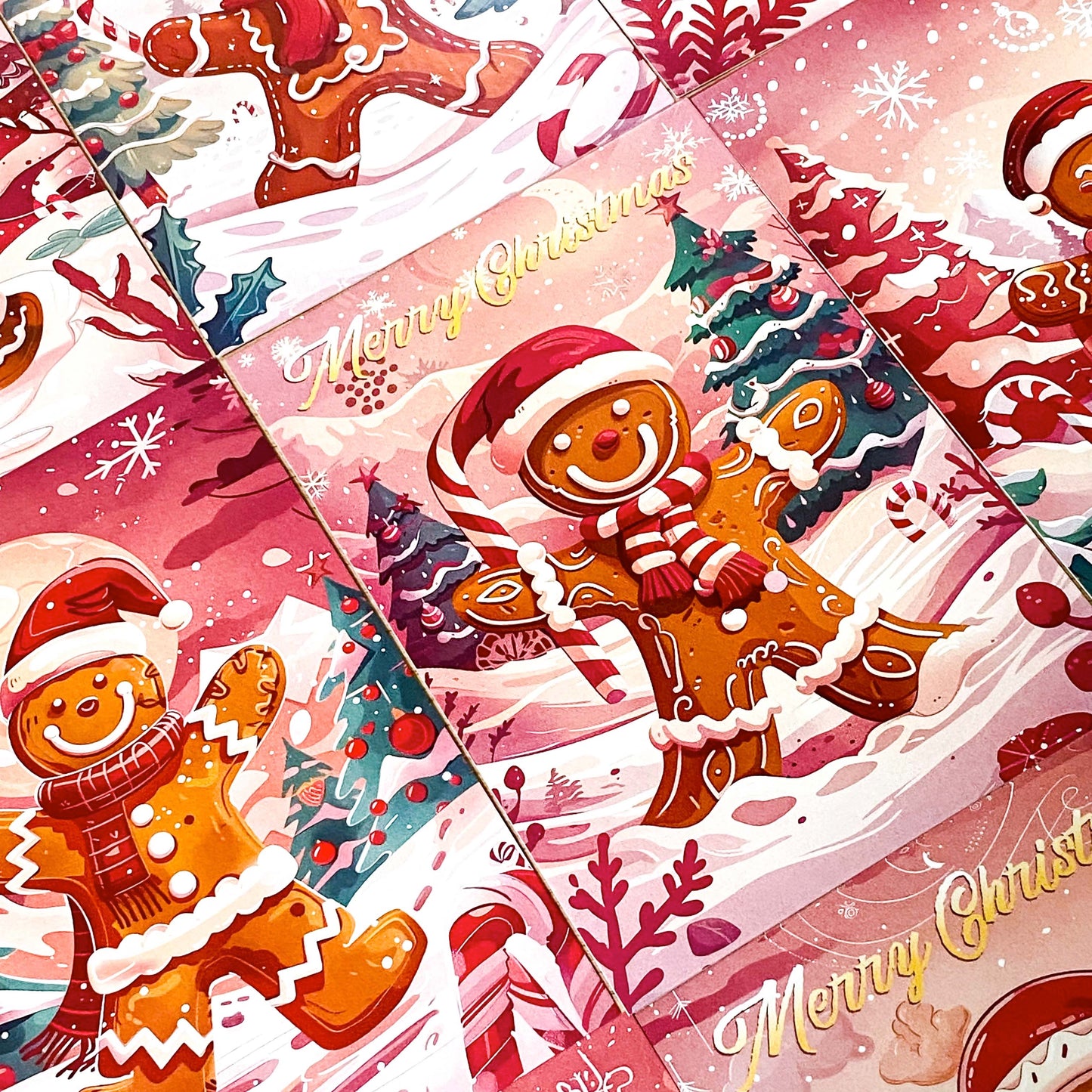 vintage retro nostalgia deer baby deers santa claus father christmas festive gingerbread man men ginger bread postcard postcards cards post uk cute kawaii stationery supplies shop store red pink