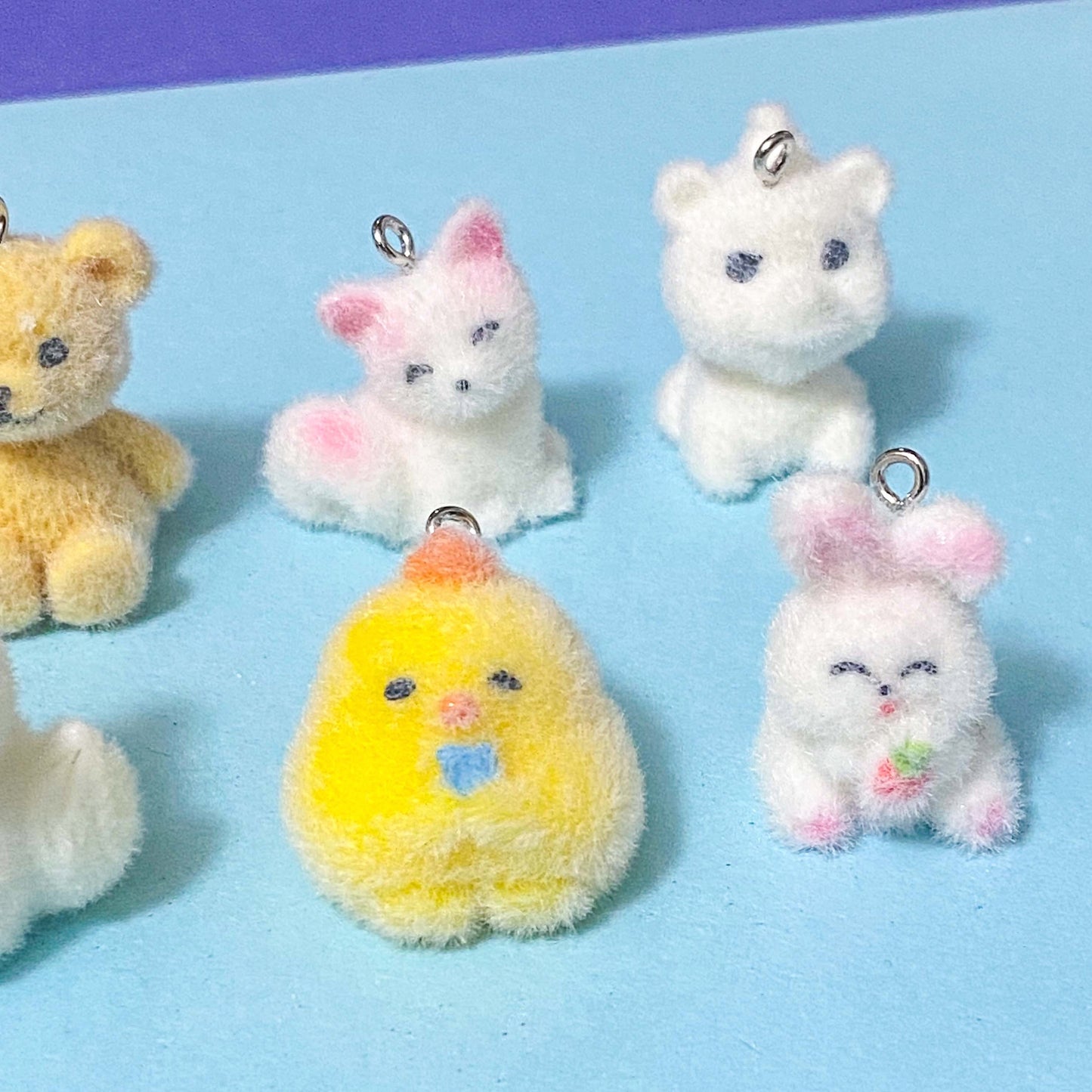 Flocked Large ANIMAL CHARM -DOG CAT BEAR CHICK PANDA BUNNY DUCK