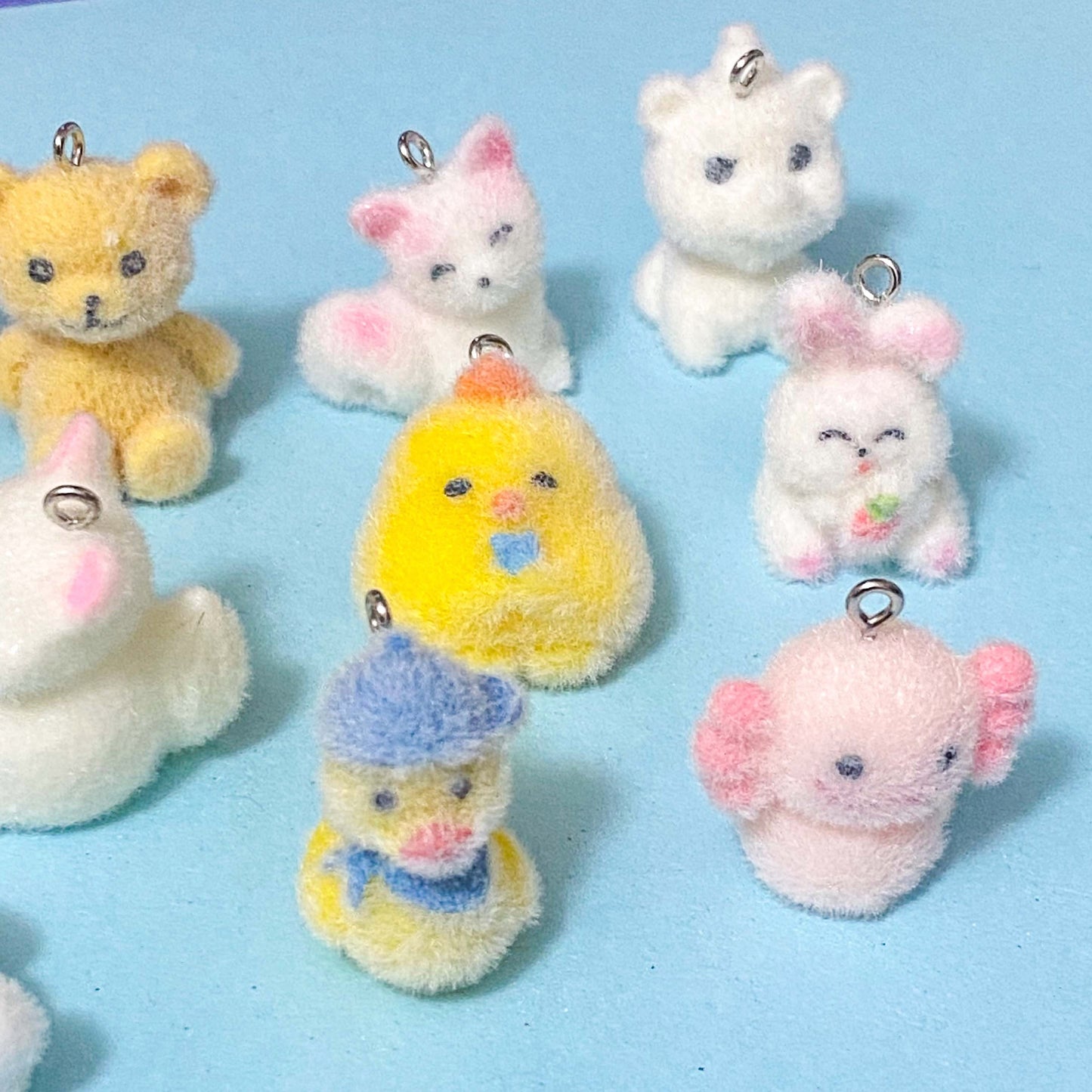 Flocked Large ANIMAL CHARM -DOG CAT BEAR CHICK PANDA BUNNY DUCK