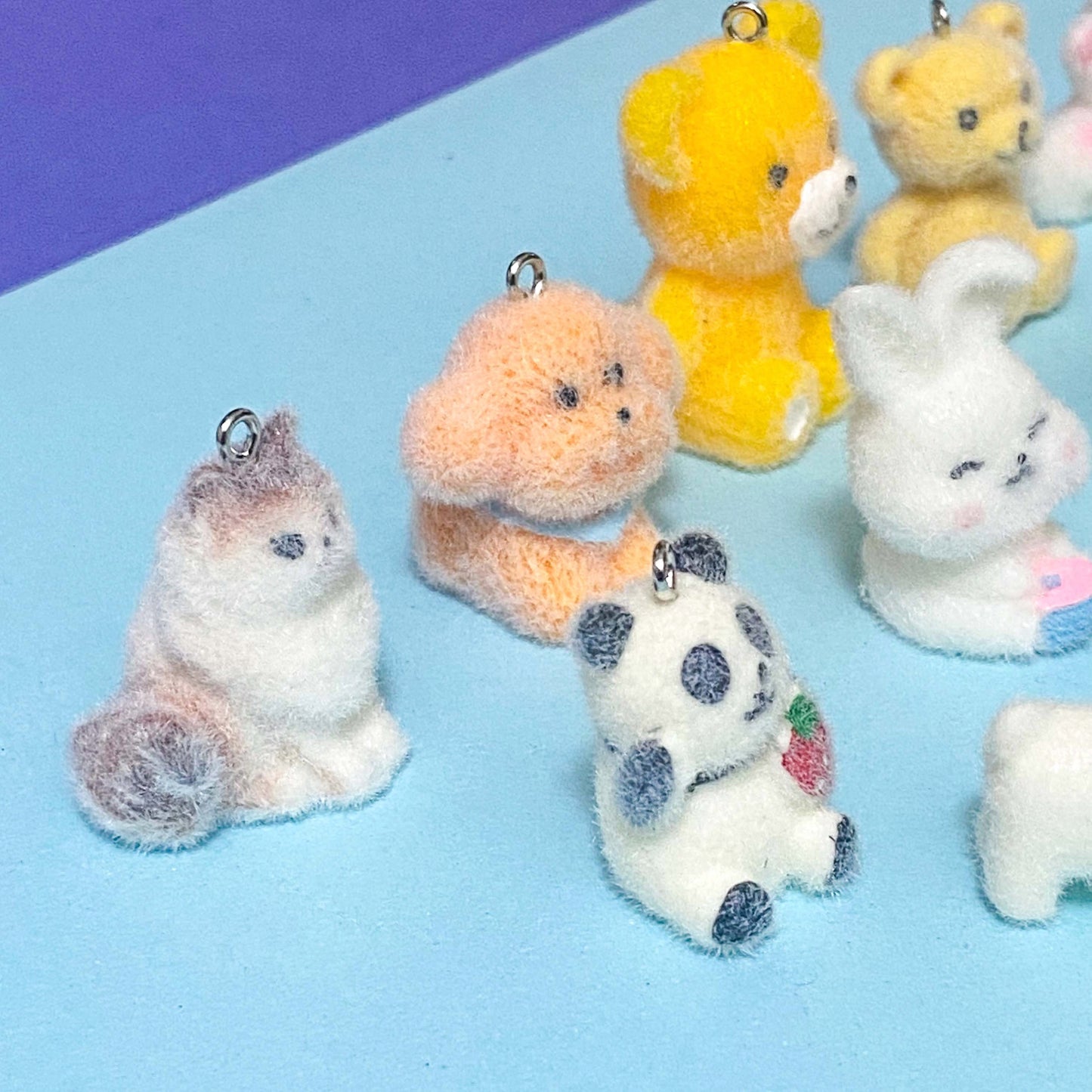 Flocked Large ANIMAL CHARM -DOG CAT BEAR CHICK PANDA BUNNY DUCK