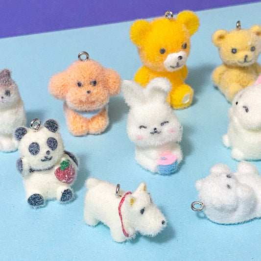 Flocked Large ANIMAL CHARM -DOG CAT BEAR CHICK PANDA BUNNY DUCK