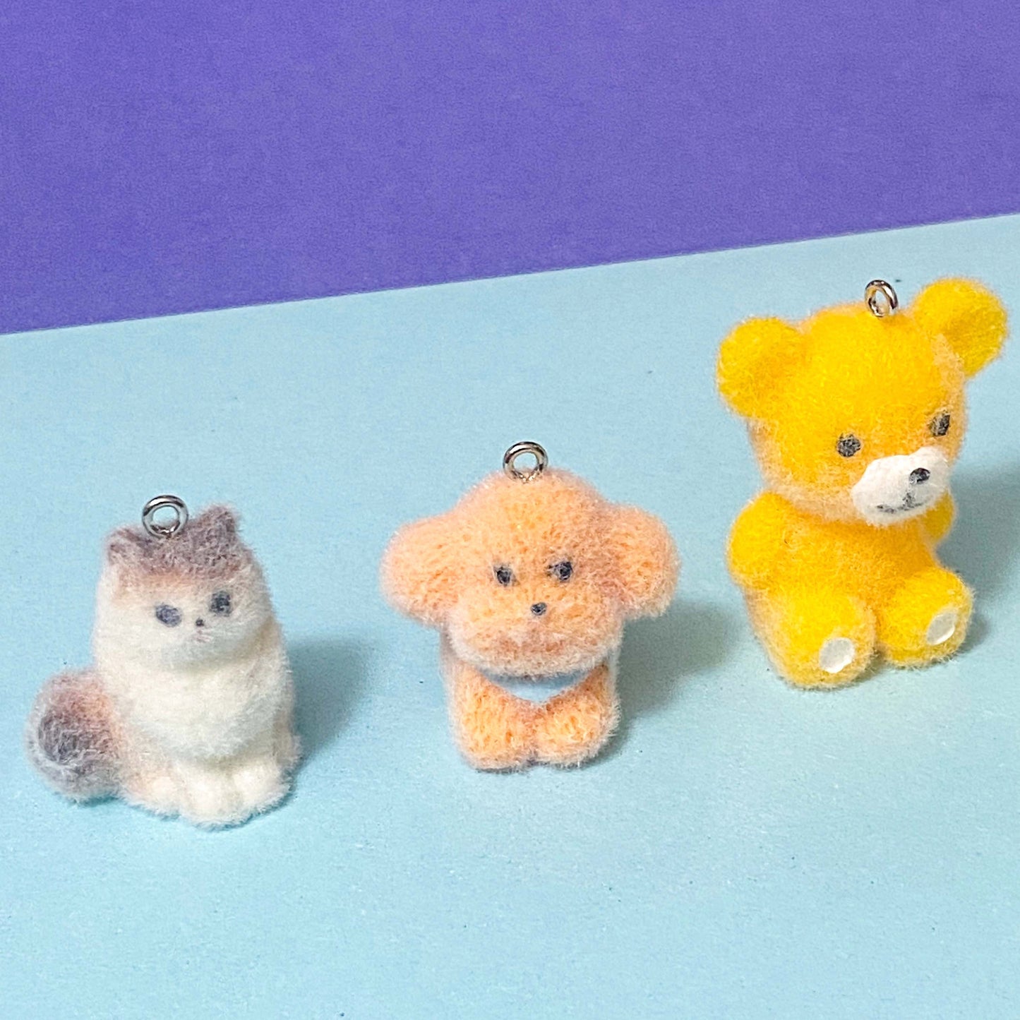 Flocked Large ANIMAL CHARM -DOG CAT BEAR CHICK PANDA BUNNY DUCK