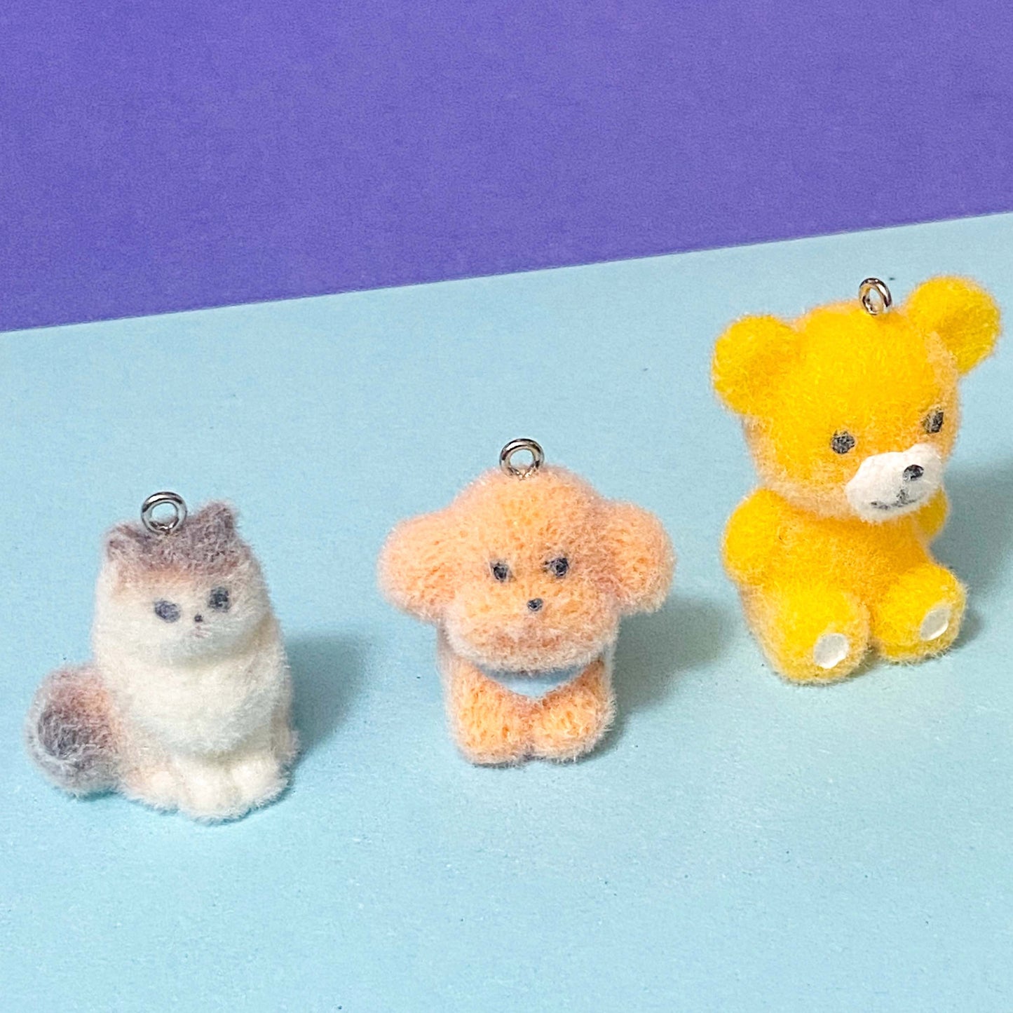 Flocked Large ANIMAL CHARM -DOG CAT BEAR CHICK PANDA BUNNY DUCK