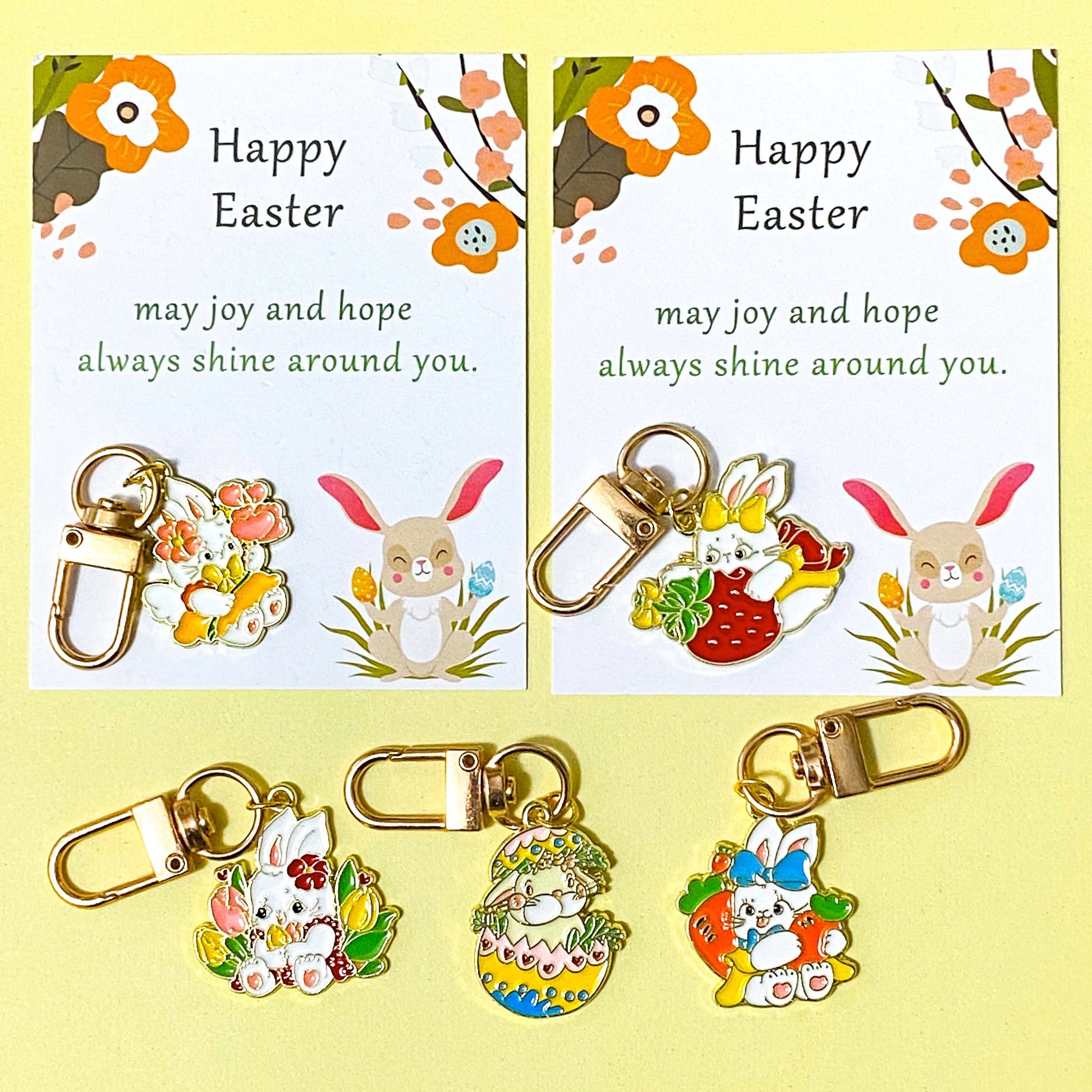 easter spring cute kawaii enamel charm charms pendants keyring keyring key chain clip clips bag charm charms gift gifts bunny rabbit rabbits bunnies pocket present strawberry carrot flower flowers floral uk stationery shop store 