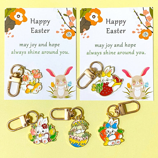 easter spring cute kawaii enamel charm charms pendants keyring keyring key chain clip clips bag charm charms gift gifts bunny rabbit rabbits bunnies pocket present strawberry carrot flower flowers floral uk stationery shop store 