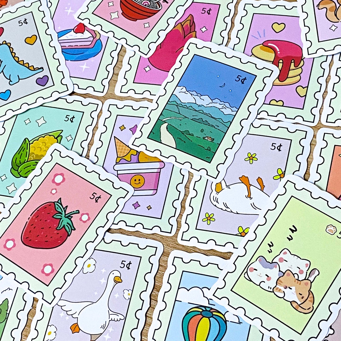 stamp stamps laptop satin finish sticker stickers big large jumbo chunky kawaii cute designs food drink cats cat dino dinosaur dinosaurs geese goose animal animals flower flowers landscape fruit fruits vegetables ice cream sweets cake uk stationery shop store set pack present gift
