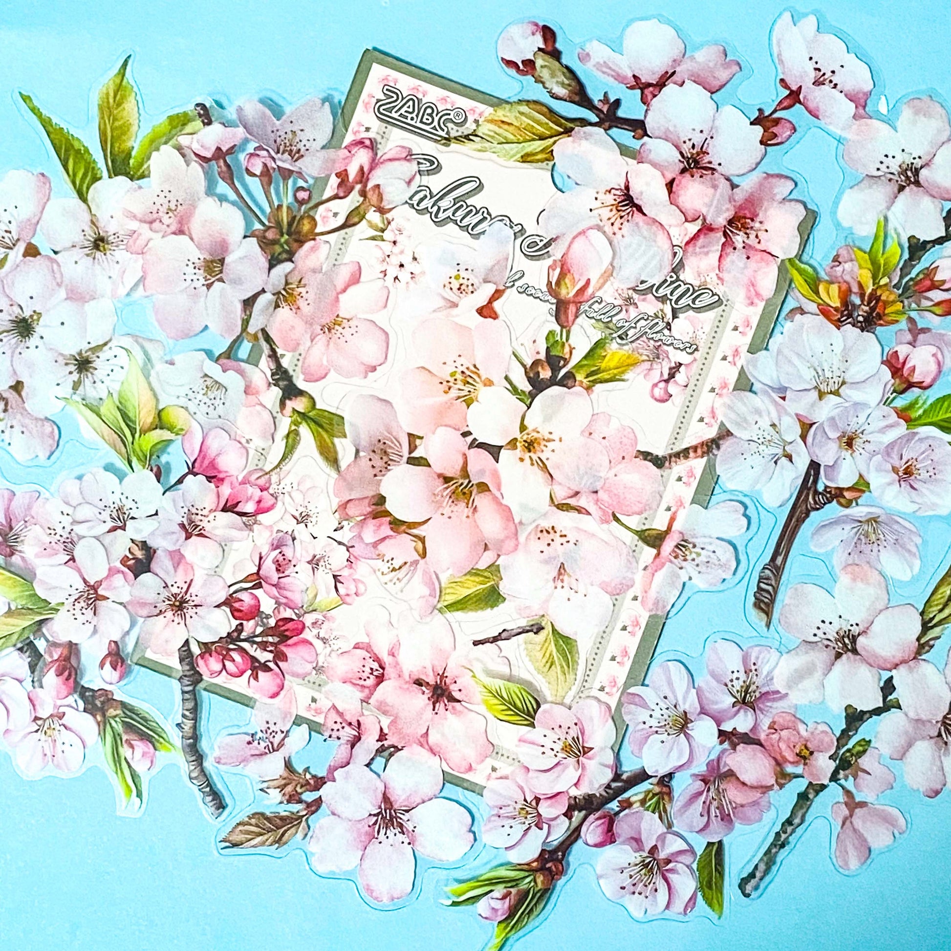 large pink clear plastic stickers pack on a blue background