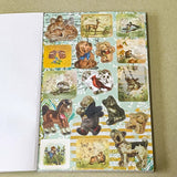 vintage old carnival tour sticker book featuring botanical roses, mushrooms, woodland animals, antique ephemera, correspondence stickers, fruit labels, Parisian motifs and cottage garden illustrations. Book of 30 pages of matte paper stickers.