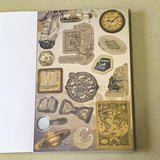 vintage old carnival tour sticker book featuring botanical roses, mushrooms, woodland animals, antique ephemera, correspondence stickers, fruit labels, Parisian motifs and cottage garden illustrations. Book of 30 pages of matte paper stickers.