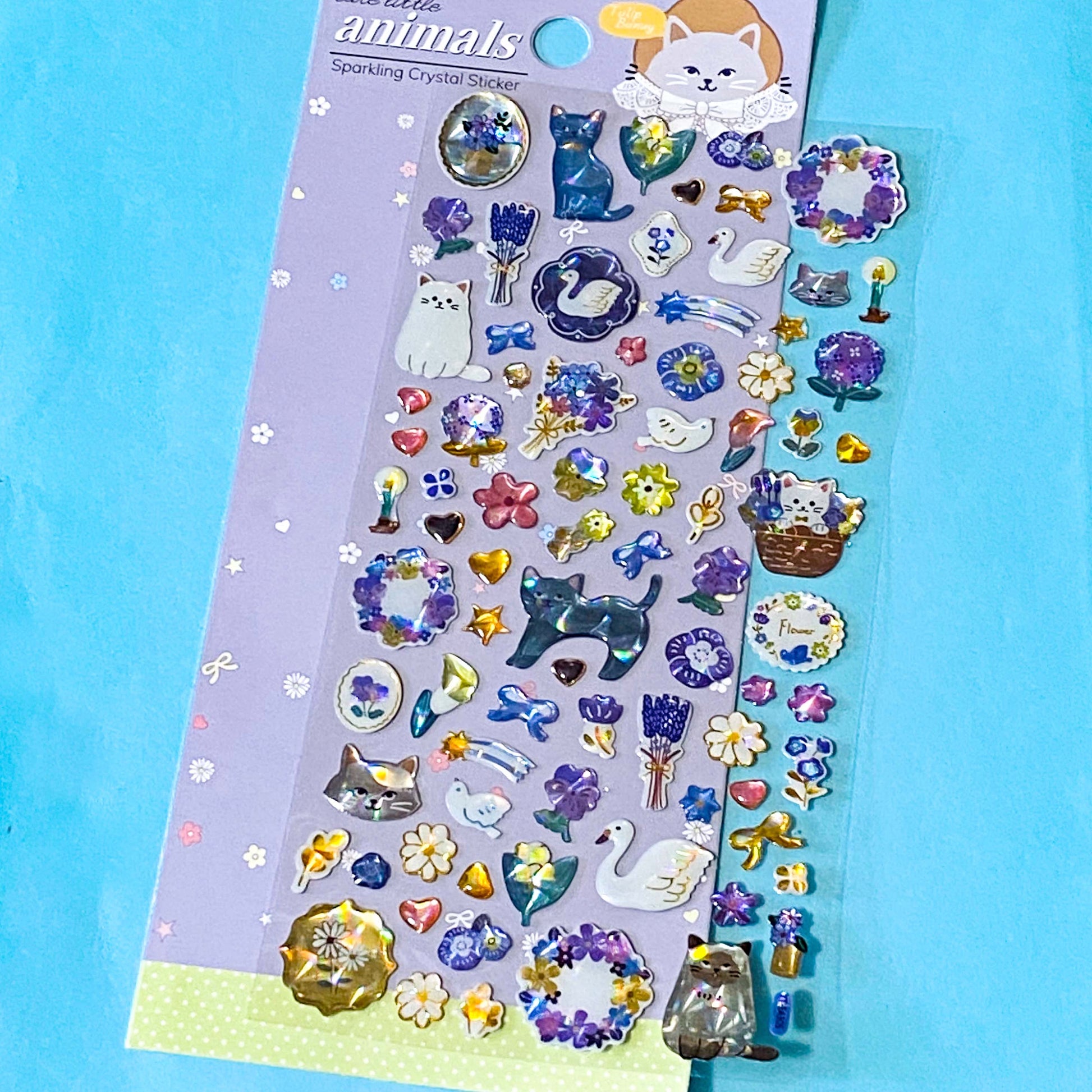little treasure crystal puffy 3D sticker packs with domed plastic clear stickers of cats, bunny rabbits, swans, trees, flowers, gems, bows and decorative elements. Uk stationery shop.