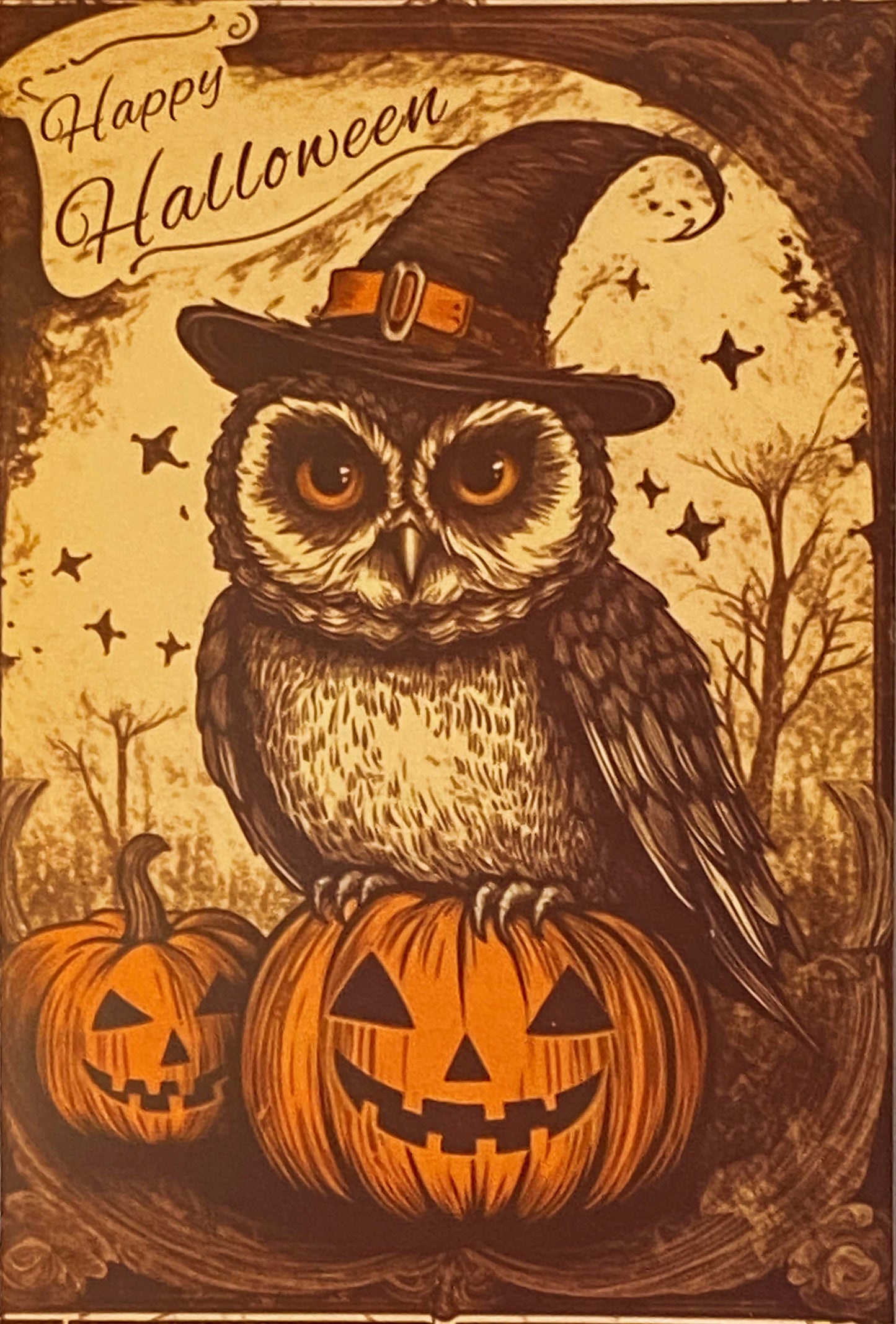 halloween spooky post card cards postcard postcards uk cute kawaii fun autumn witch withces black cat cats pumpkin pumpkins full moon magic magical occult witchcraft tree haunted house orange yellow vintage nostalgia retro vibes feel victorian young girl girls owl owls
