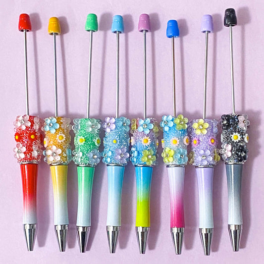 sparkly ornate rhinestone glitter glittery ombre pen blank base for beaded pens uk cute kawaii craft supplies shop store stationery pretty glittery floral flower flowers make your own jewellery black pink lilac orange peach red green