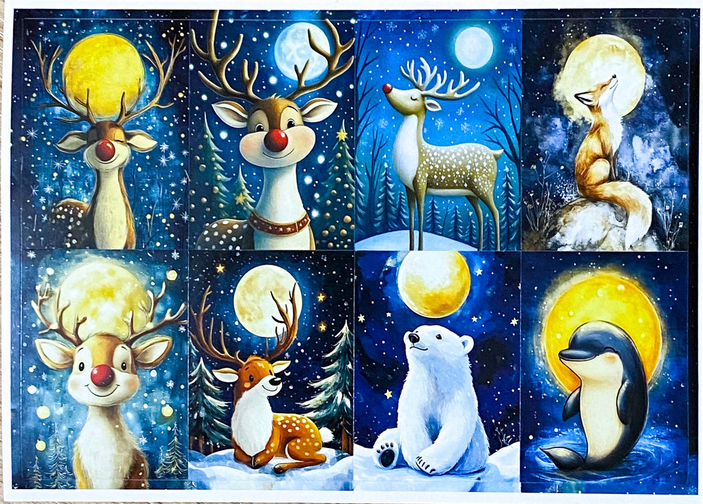 winter snow snowy animal animals polar bear bears fox bunny rabbit deer reindeer rudolph dolphin seal postcard postcards post card cards uk cute kawaii blue sun moon moonlight