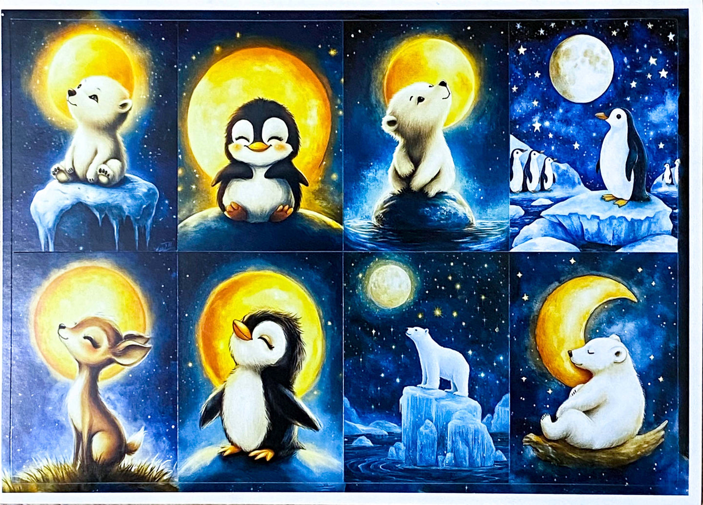 MOONLIT WINTER ANIMALS- Snowy Postcard SET of 4